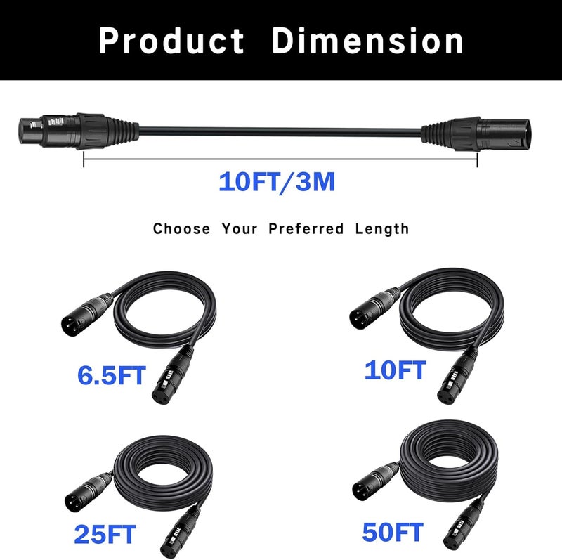 BAINESS 10ft Flexible DMX Cable 3 Pin Signal XLR Male to Female DMX Cables Wire for Stage Lighting, DJ Lights, Moving Head & Par LED Fixtures, Black, 4 Pack - Image 4